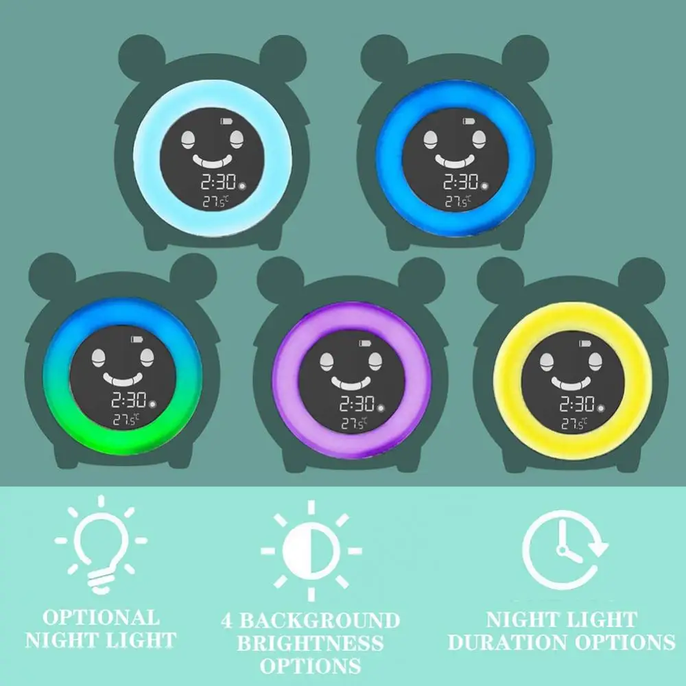 Cute Frog Digital Alarm Clock Night Light Clocks Kid Children Sleeping Training LED Night Light Temperature Display Alarm Clock