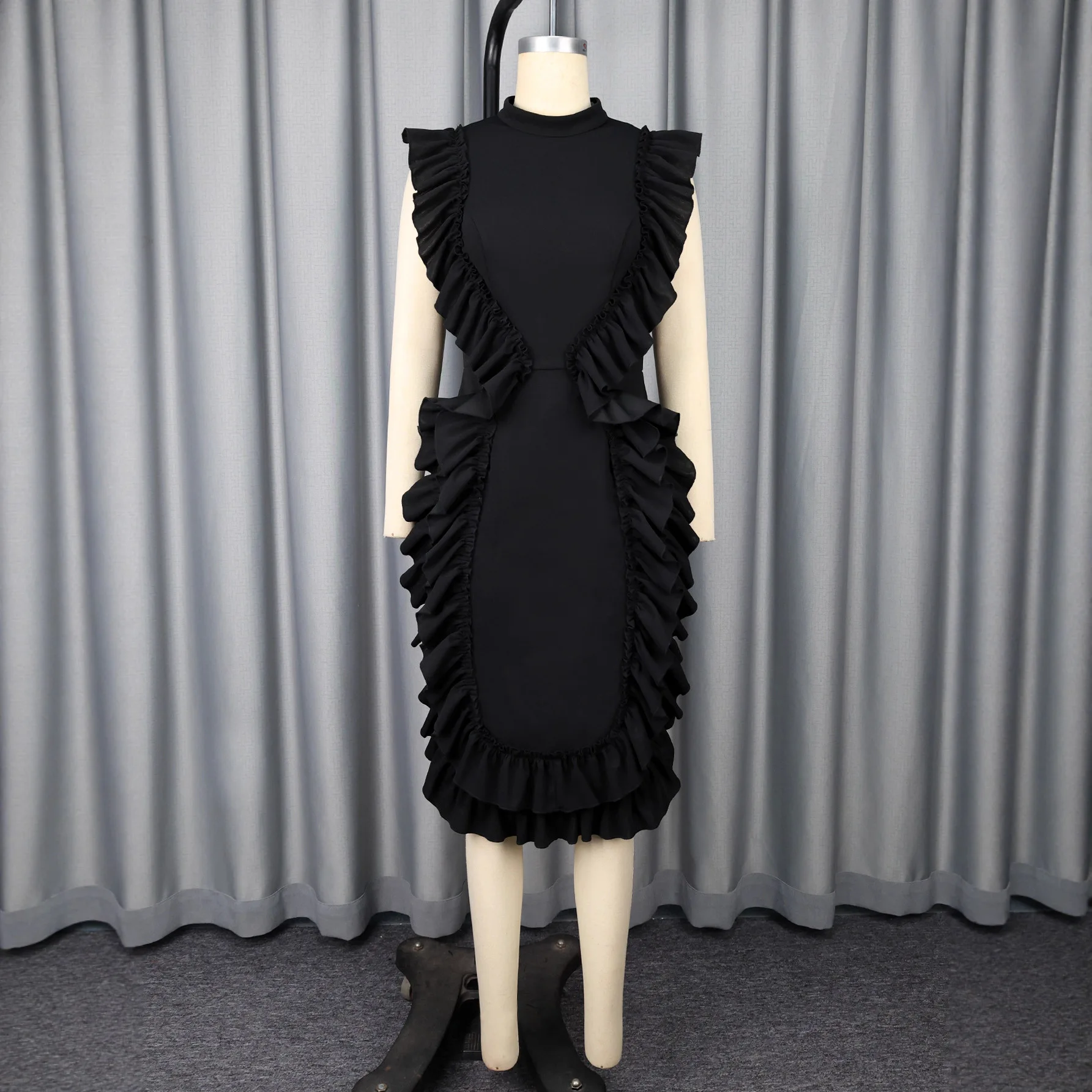 dresses for womens dress Standing collar mushroom shaped Black pleated Elegant party dresses Woman clothes Female clothing HXY27