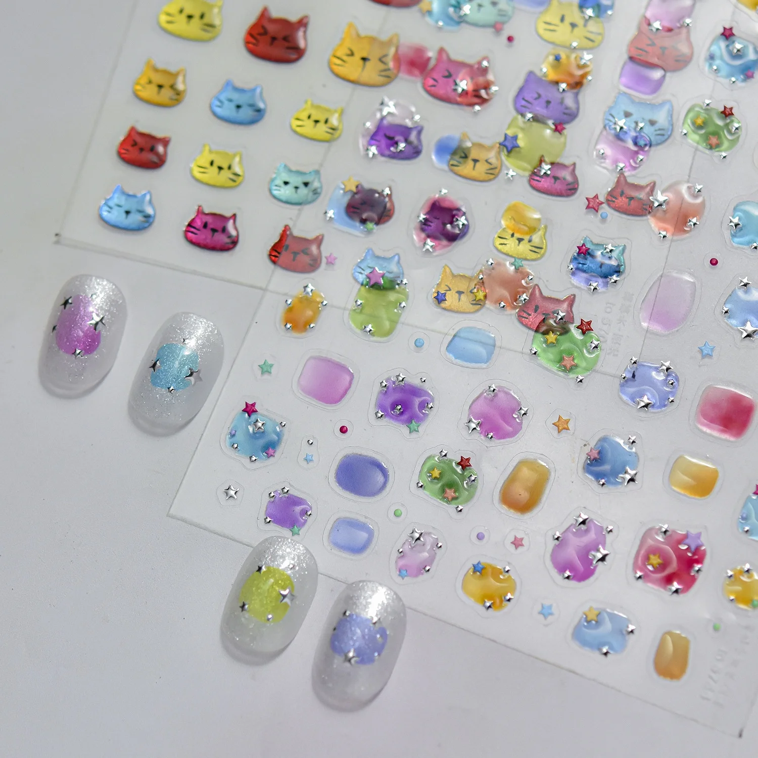 5D Gradient Blush Nail Stickers Macaron Color Irregular Star Gem Tiny Dot Pattern Manicure Decals Sweet Aesthetic DIY Nail Art