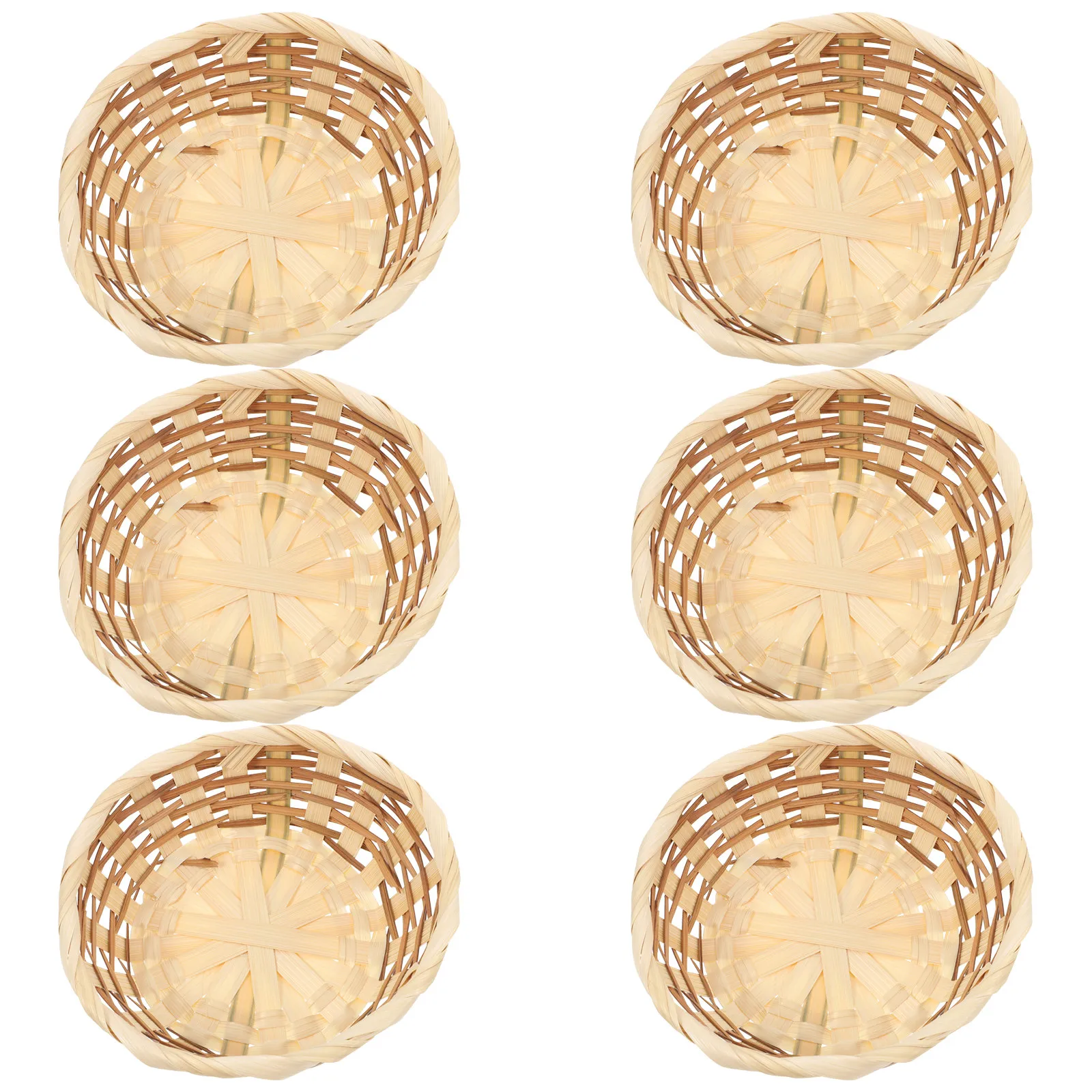 6Pcs 7Inch Bamboo Bread Basket Round Woven Fruit Basket Large Capacity Tabletop Organizer for Home Dining Display