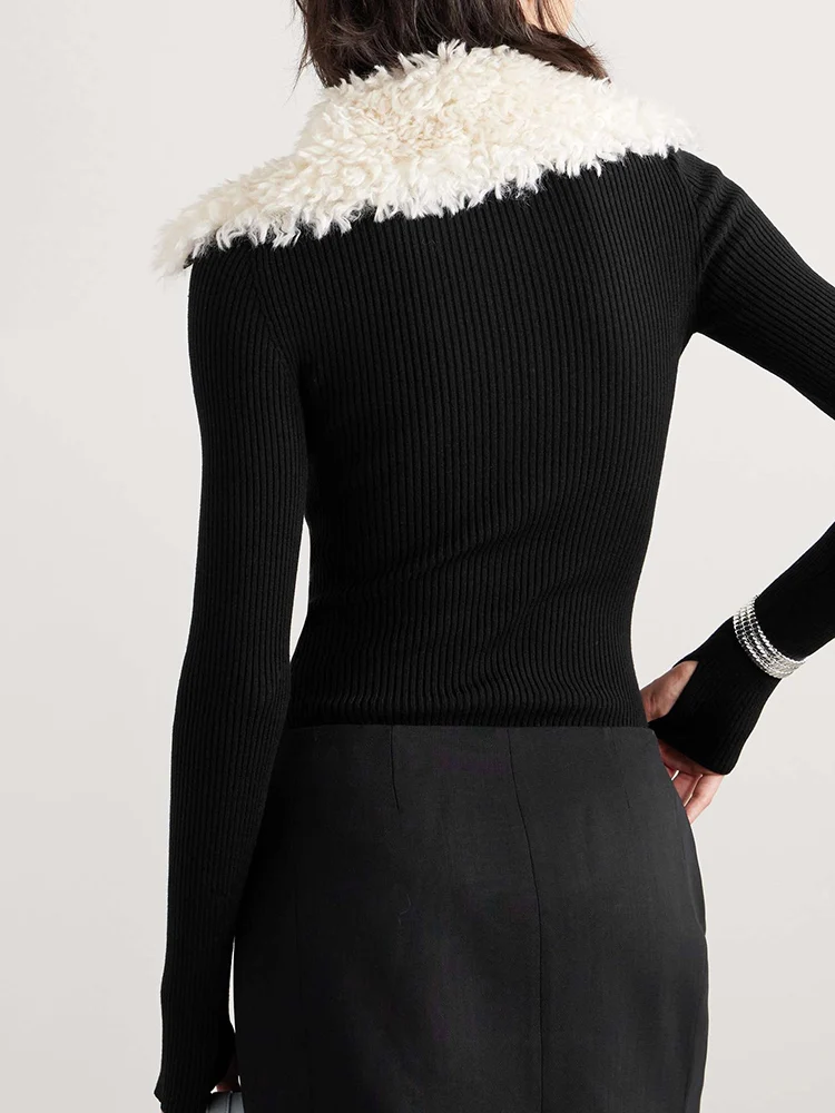 y2k autumn and winter zip hair collar wool long-sleeved knit Bodysuit women2023korean fashion Slim and thin festival outfit