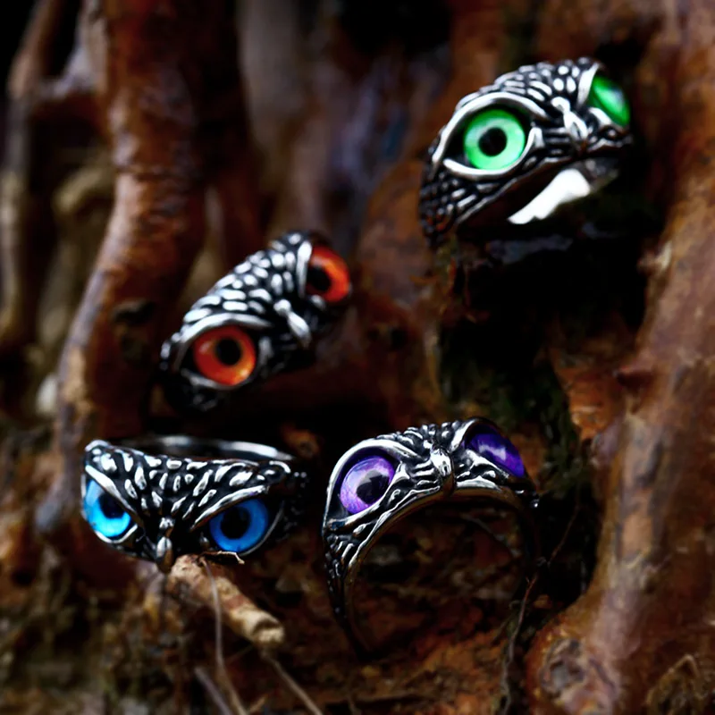 Steel Soldier wholesale Men Stainless Steel mosaic eye Ring Cool Style owl Animal Ring Fashion Punk