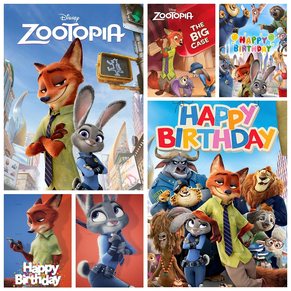 

Disney Zootopia Judy Nick Cartoon Baby Girl Gifts Birthday Party Vertical Backdrop Custom Kid Room Photo Poster Decor Background