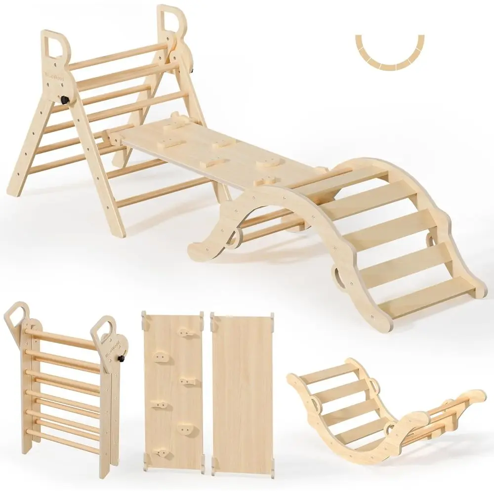 

Pikler Triangle Set, Toddler Wooden Climbing Toys Indoor 7in1 Climber, Foldable Kids Climbing Toys, Montessori Play Jun