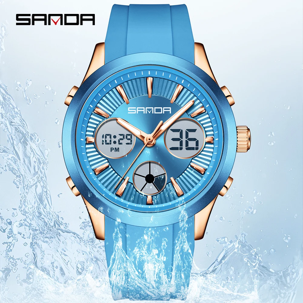 SANDA 9105 ساعة إلكترونية للطلاب، متعددة الوظائف، عرض مزدوج، ساعة رياضية لتسلق الجبال، ساعة إضاءة ليلية خارجية