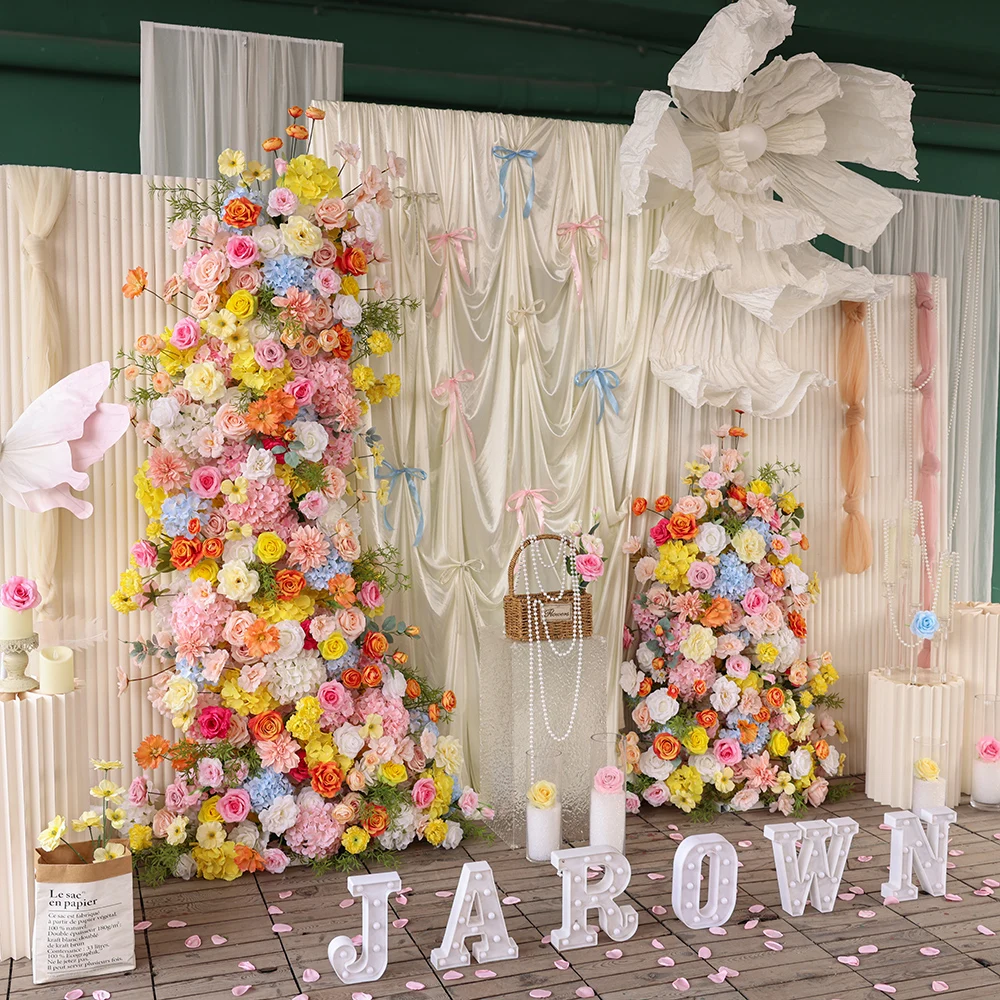 

Handmade Artificial Flowers Arrangement Mariage Birthday Decoration KT Board Colors Rose Hydrangea Florals Backdrop Decor JR2658