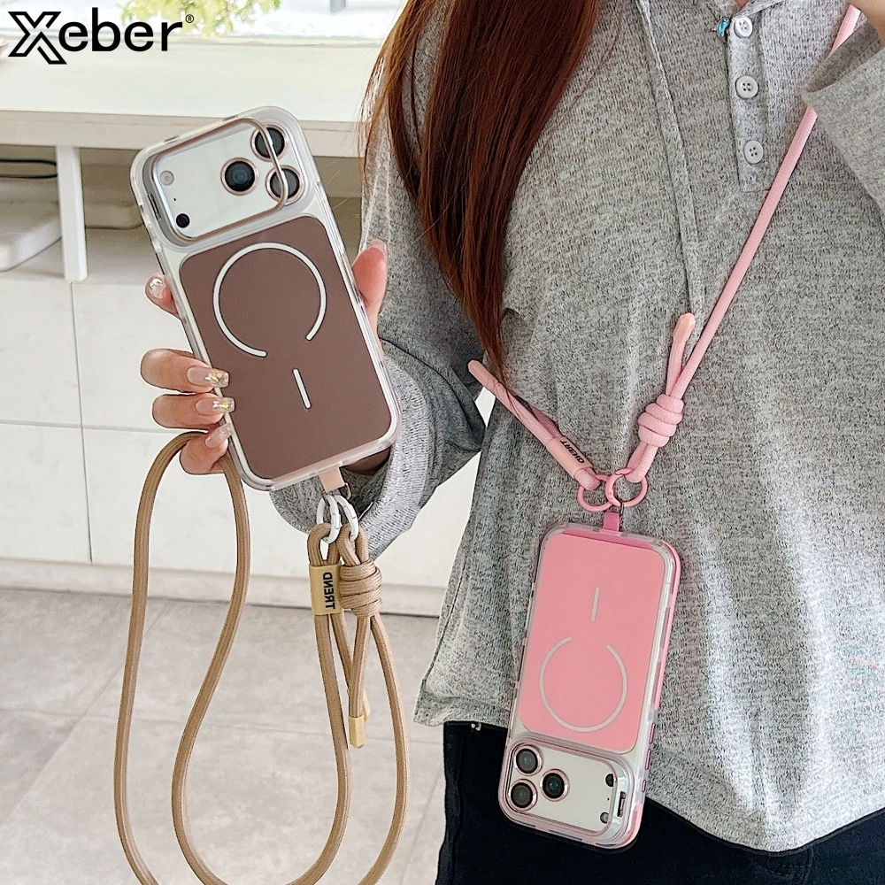 

Reinforced Anti-loss Crossbody Strap Lanyard Case For iPhone 17 16 Pro Max 11 12 13 14 15 Plus Fold Lens Stand Magnetic Cover