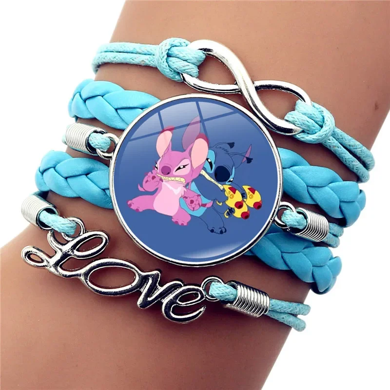 CAN o & Stitch-Bracelet de dessin animé Disney, bijoux tissés, périphérique dérivé Rick, ornement en cuir bleu, cadeau d'anniversaire