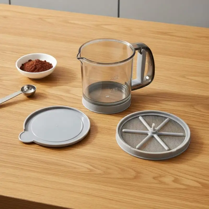 Semi Automatic Double Layer Flour Sieve Handheld Ultra Fine Mesh Powder Filter For Baking Pastry