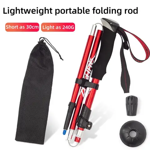 Folding Aluminum Alloy Ultra-Light Ultra-Short Extendable Outdoor Walking Stick Hiking Cane 5-Section Trekking Walking Stick