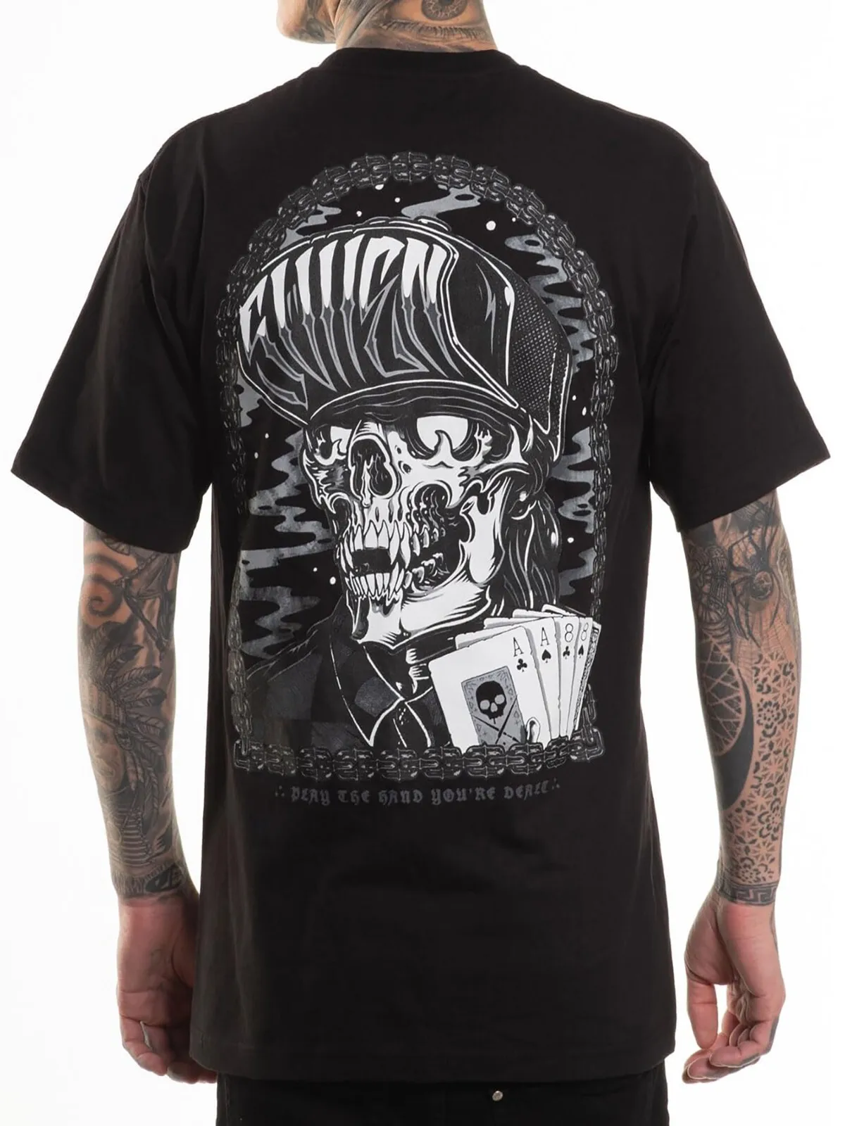 Sullen Men's Dead Man Short Sleeve Standard T-shirt Skull Poker Cards Tattoo Tee