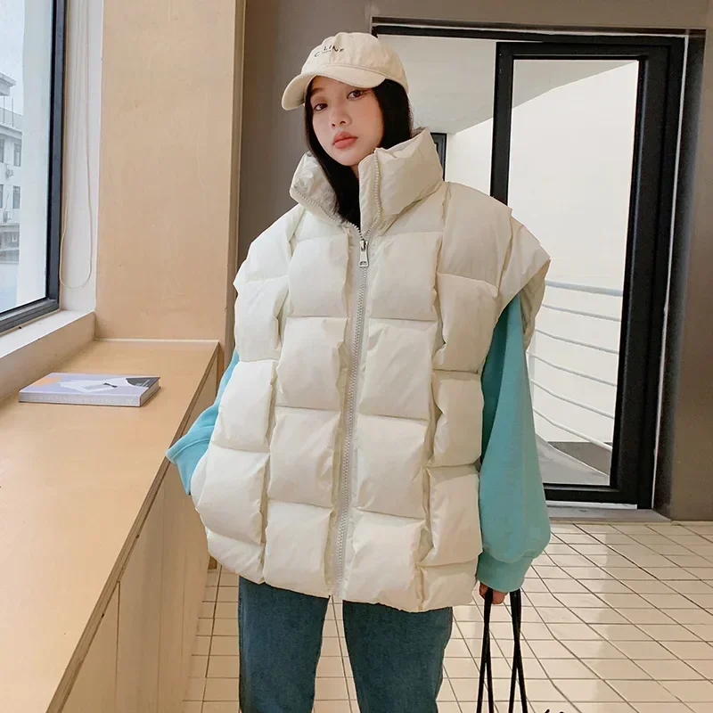 

Winter Chic Warm Cotton Vest Women Sleeveless Cardigan Vertical Stripe Knit Thick Jacket Streetwear Harajuku Aesthetics Vests