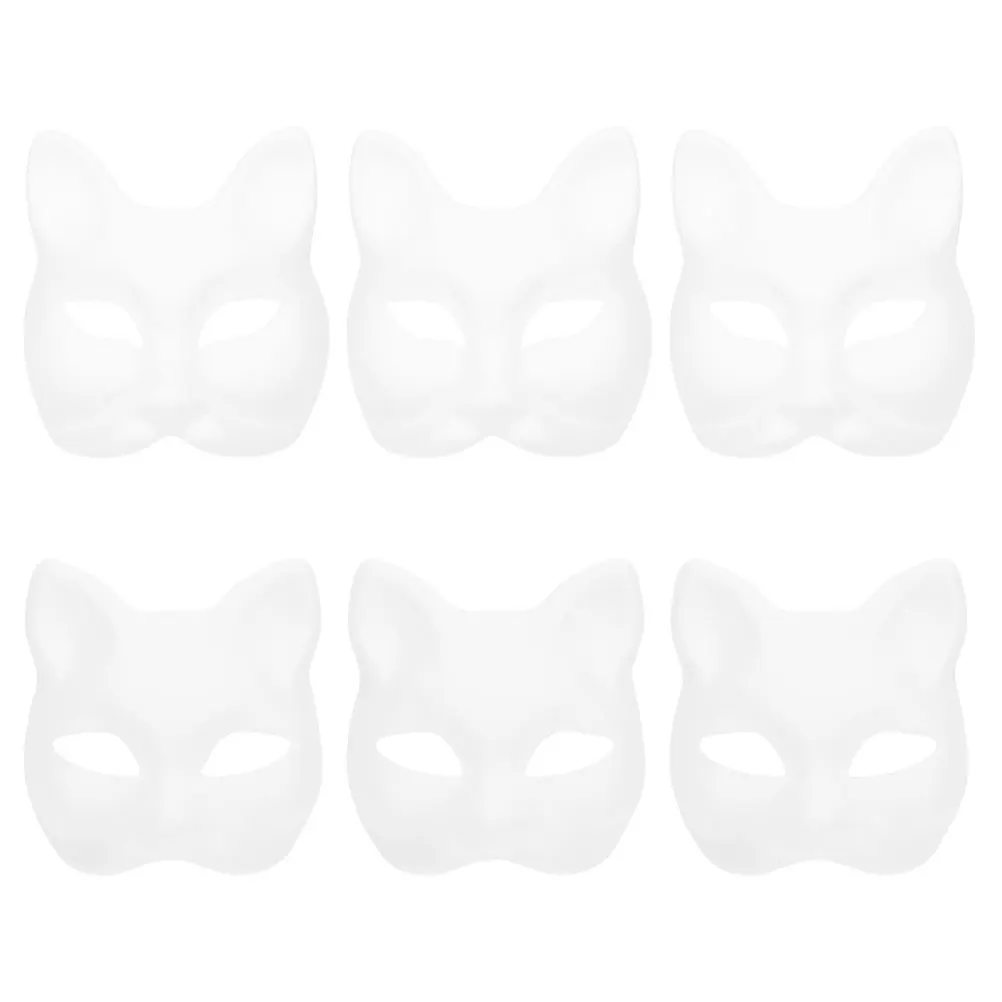 6Pcs DIY White Animal Masks Unpainted Face Masks Fox Cat White DIY Paper Masks Animal Half Mask Blank Hand Painted Cat Mask