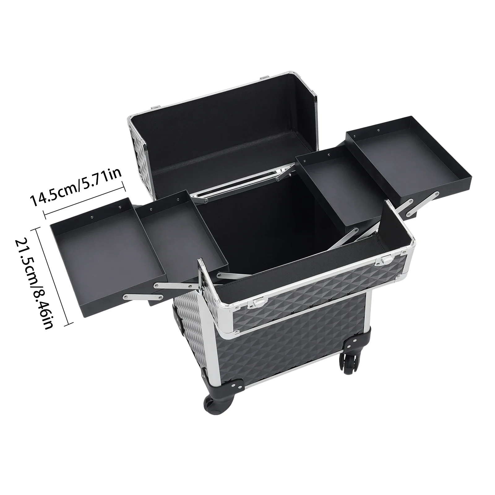 プロ仕様ローリングメイクアップケース - ブラック、多機能高耐荷重スーツケース