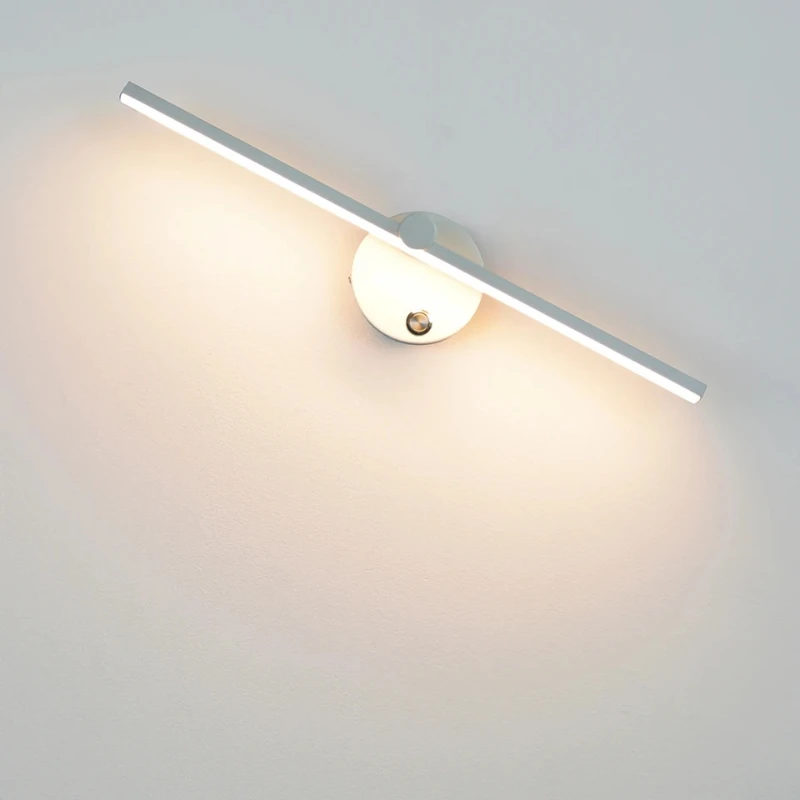 

Скандинавские светодиодные настенные светильники для внутреннего освещения, белые/черные настенные светильники для дома, спальни, балкона, прикроватное зеркало спереди с переключателем, настенное бра