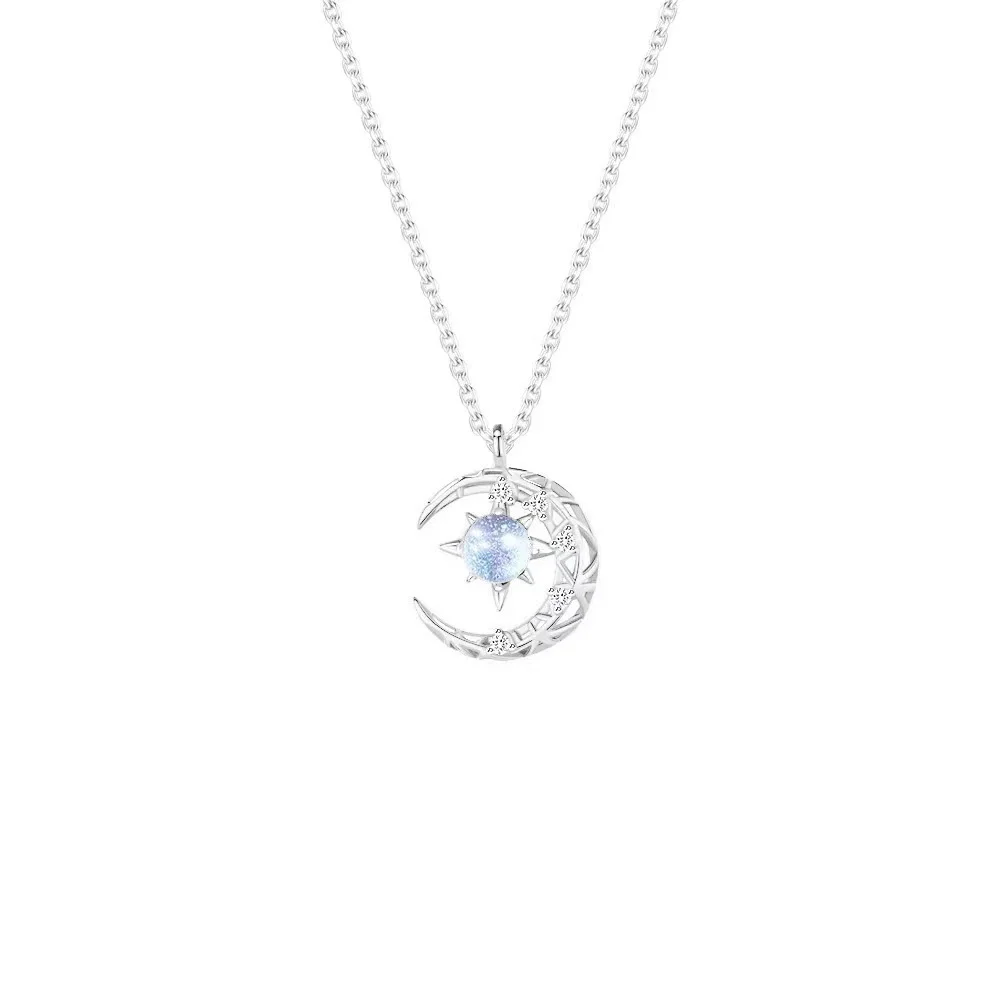 Simple, Exquisite, Fashionable and Creative Dream Star and Moon Moonstone Necklace Pendant Women's Elegant Pendant Jewelry