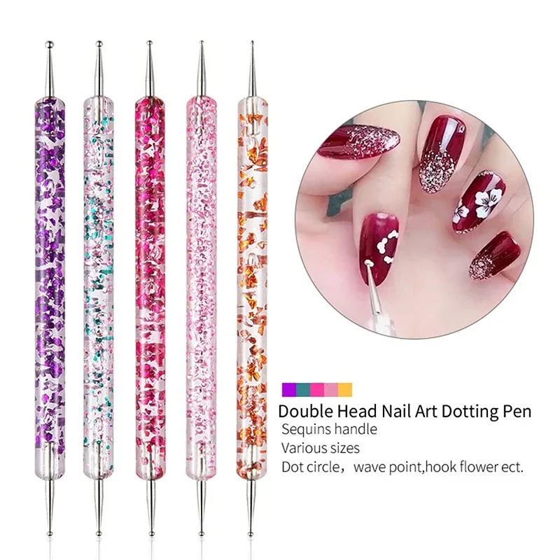 5Pcs/set Portable Nail Art Dotting Pen Crystal Beads Handle Dual-ended Drawing Painting Rhinestones Gems Pens Manicure Tools
