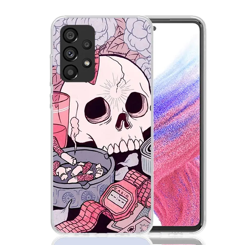 Pink Cat Skull Sorceress Witch Phone Case For Samsung Galaxy A15 A55 A25 A35 A14 A54 A24 A34 A13 A53 A23 A33 A12 A52 A22 A32 A05