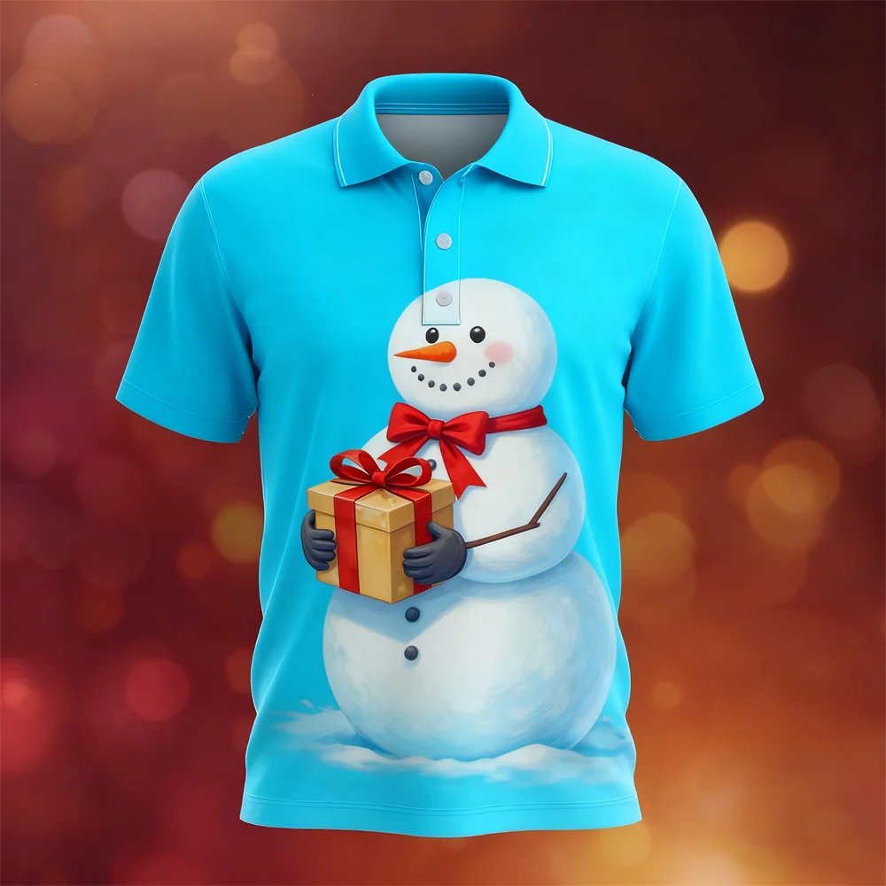 هدية عيد الميلاد نمط قميص بولو قصير الأكمام 3D طباعة مضحك سانتا كلوز الرسم زر التلبيب أعلى تنفس سريعة الجافة الملابس