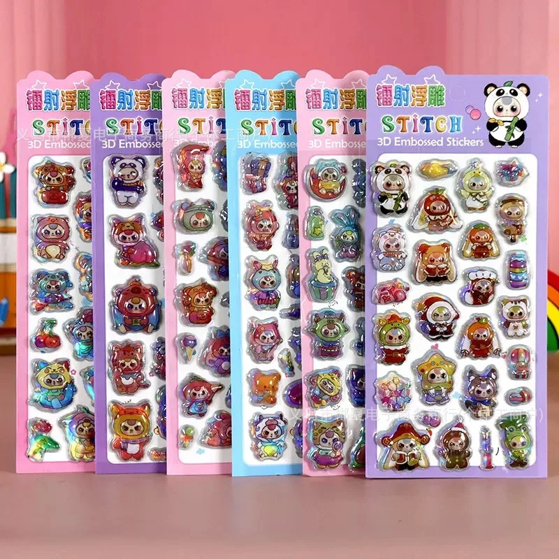 Stitch 3D Stereo Crystal Sticker Handbook Material Decorative Accessories 3D Laser Relief Sticker Phone Case Stationery Decor