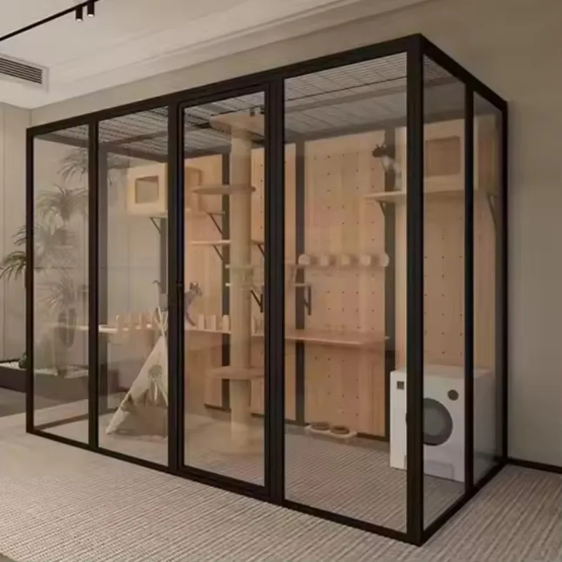 Glass Panoramic Aluminum Frame Cat House Pets-keeping and Management House Aluminum Cattery