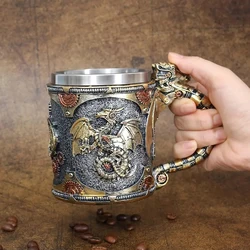 Mechanical Dragon Beer Glass Steampunk Resin Stainless Steel Mug Medieval Beer Steins Drinkware Tankard Coffee Cup Tea Tumbler