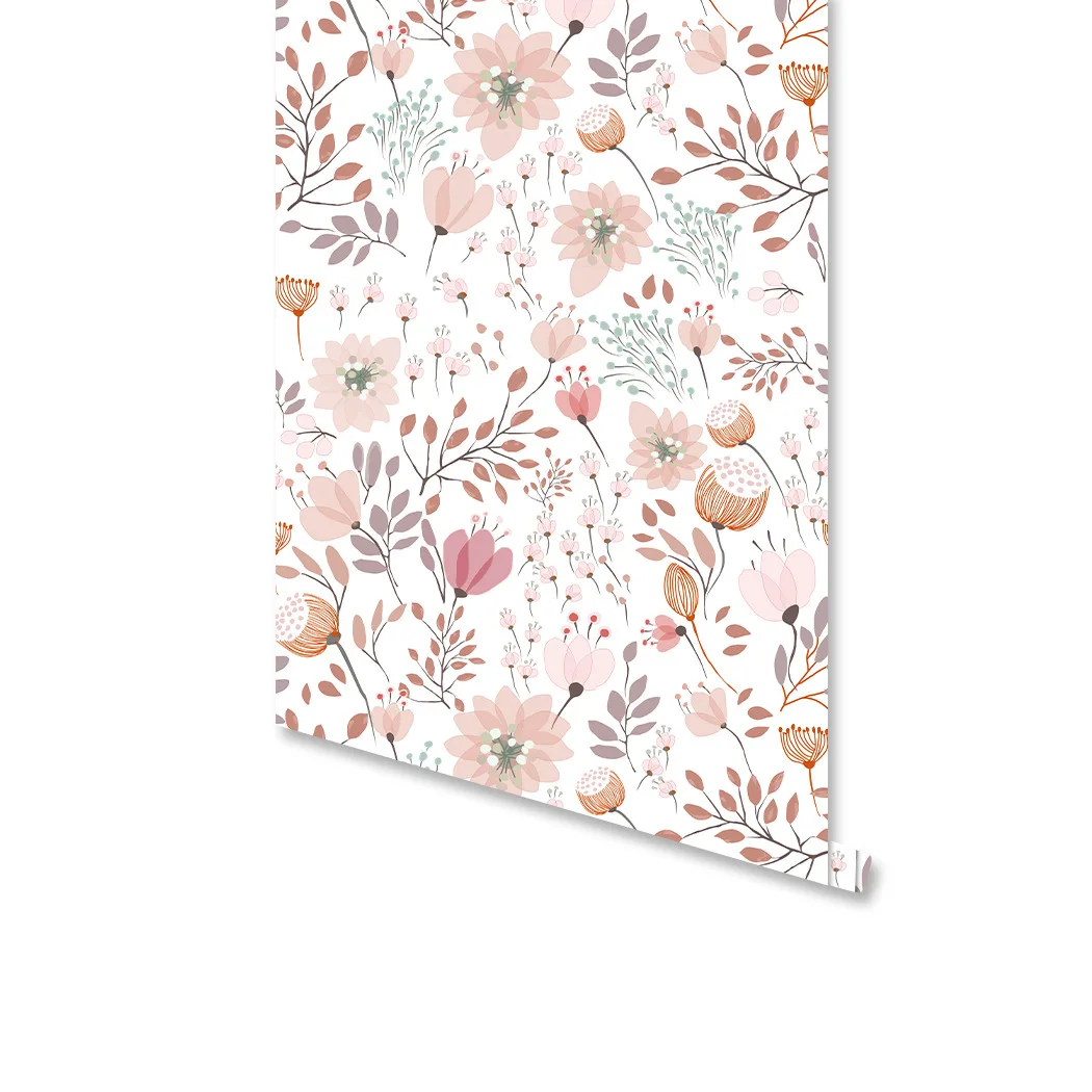 

Pink Floral PVC Peel And Stick Wallpaper Flower Self-adhesive Waterproof Cabinet Sticker Elegant Spring Vinyl Home Decor