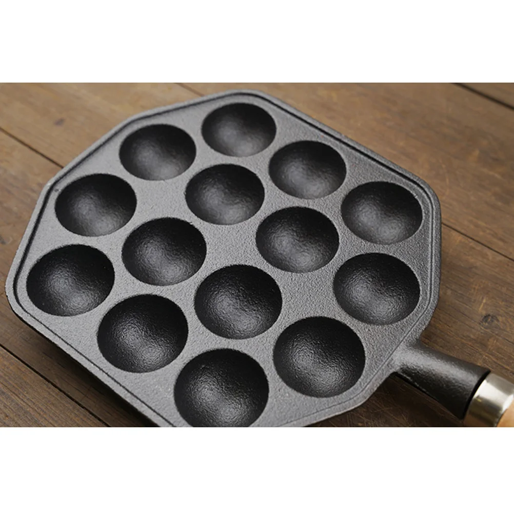 

Cast Iron Wood Handle 14-Hole Frying Plate Exquisite Design Non Stick Pan Wear Resistant Bottom Even Heating Kitchen Baking Tray