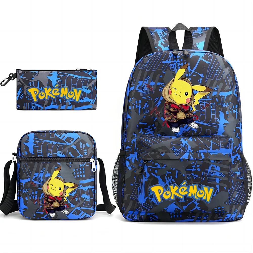 3pcs Pokemon Backpack Cartoon Anime Fashion Pikachu Schoolbag 3D Print Kindergarten Pencil Case for Teenager Shoulder Bag Gift