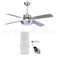 Newly Design 52 Inch Brushed Nickel Finished App Remote Control Wood Blades Wifi Intelligent Smart Ceiling Fan With Light