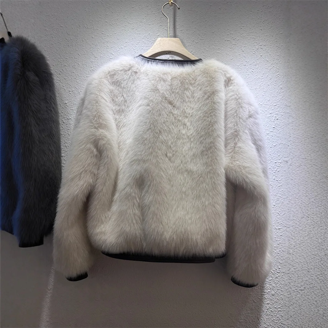 Faionable Pelz Patchwork Abnehmen Trendy Damen Jaet Motorrad Sle ort Leder Pelz Simulation Frühling 2025,