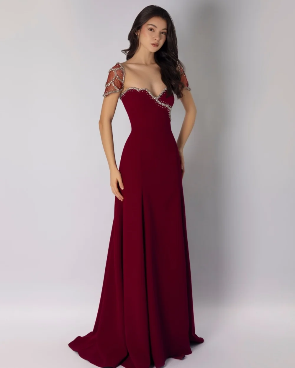 

Customized Elegant Women Jersey Rhinestone Ruched A-Line Evening Dresses Sexy Sweetheart Sleeveless Floor Lenght Prom Dresses