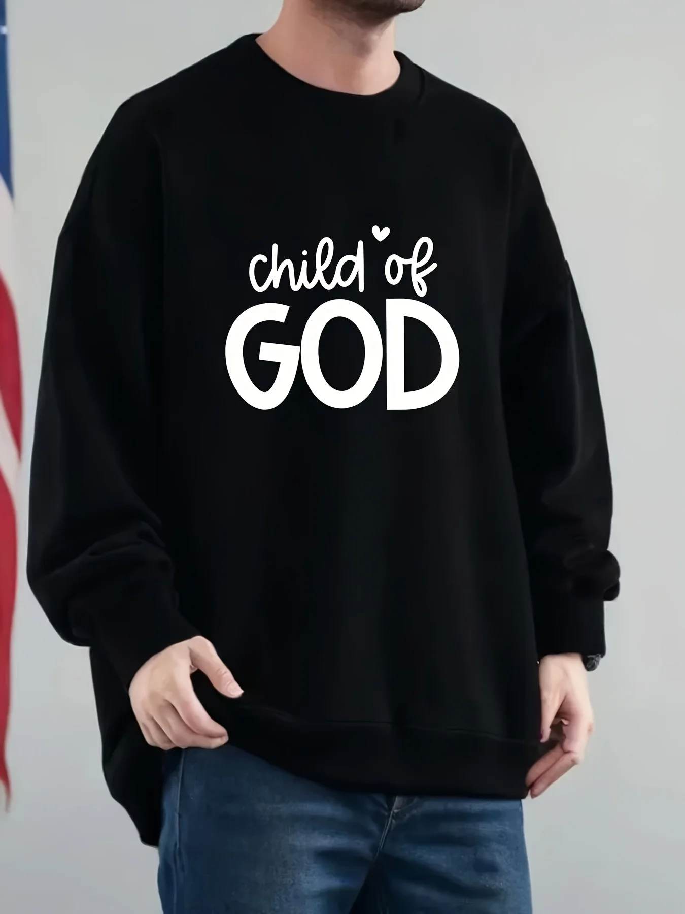 

Мужская спортивная рубашка с круглым вырезом и заниженными плечами с принтом Child Of GOD в оверсайз-стиле