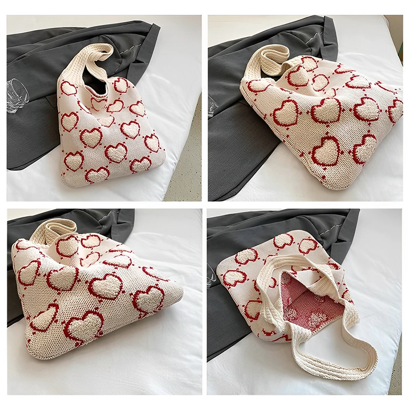Moda bolsa de malha bolsa de ombro amor bolsa de compras