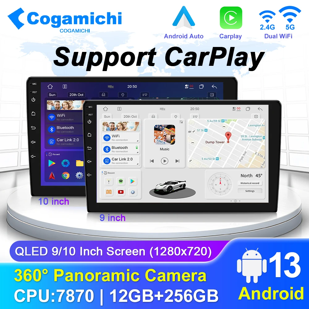 Автомобильный навигатор Carplay Android 13 9, 10 дюймов, 7870Resolutio Mirrorlink, авто стерео для Toyota Volkswagen Hyundai Nissan Kia Lada VW
