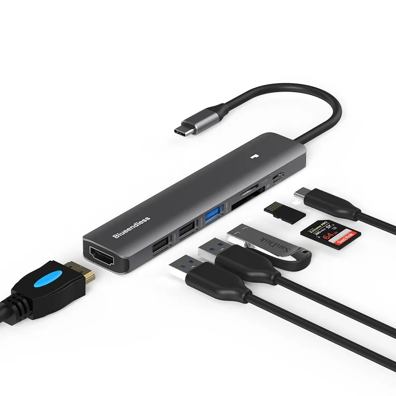 

Новинка 5 и 7 портов s usb-хаб 100W PD 4K HD USB3.0 Type C мультиразветвитель адаптер Порт концентратор для ноутбука MacbookPro