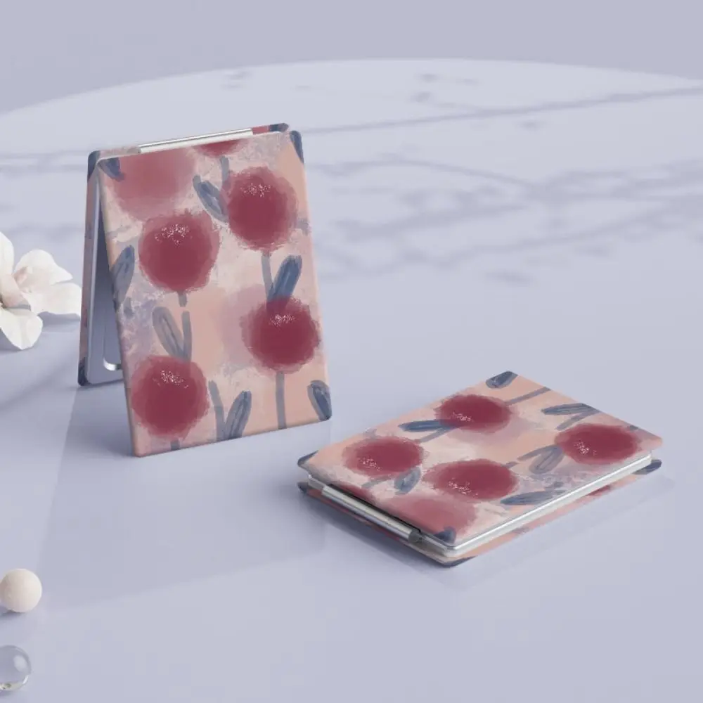 PU opvouwbare make-upspiegel High Definition dubbelzijdig opvouwbare cosmetische spiegel Tulp Blue Rose Rechthoekige zakspiegel Reizen