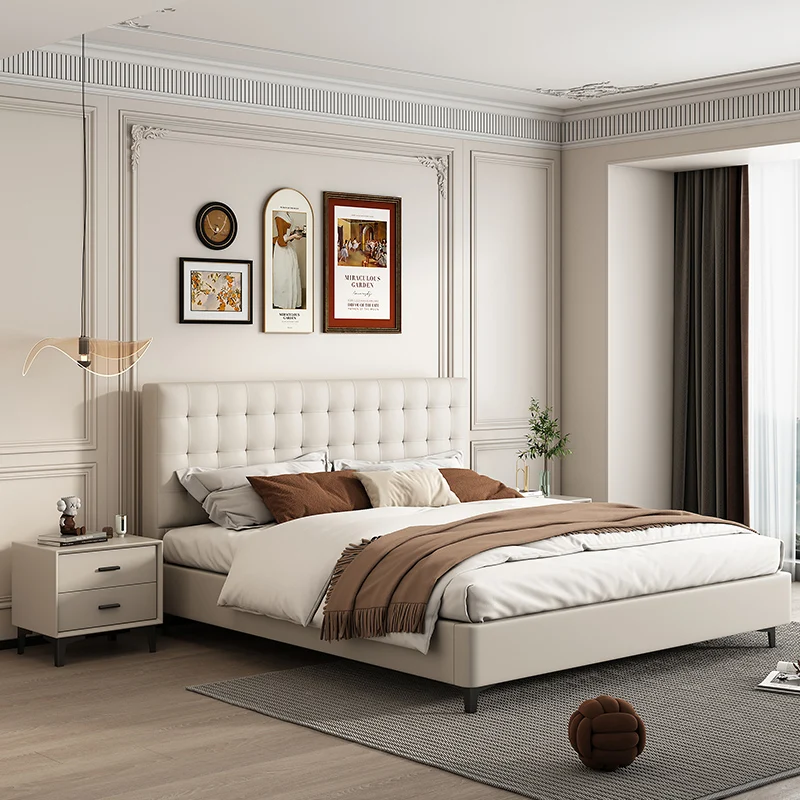 Italian minimalist leather bed, simple and modern 1.8-meter bed, master bedroom cloud Yoyo soft  light luxury