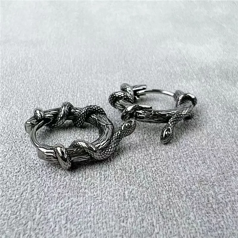 Vintage cobra emaranhado planta videiras brincos gótico preto mamba viper hipoalergênico brincos masculino motociclista rock rap jóias presente