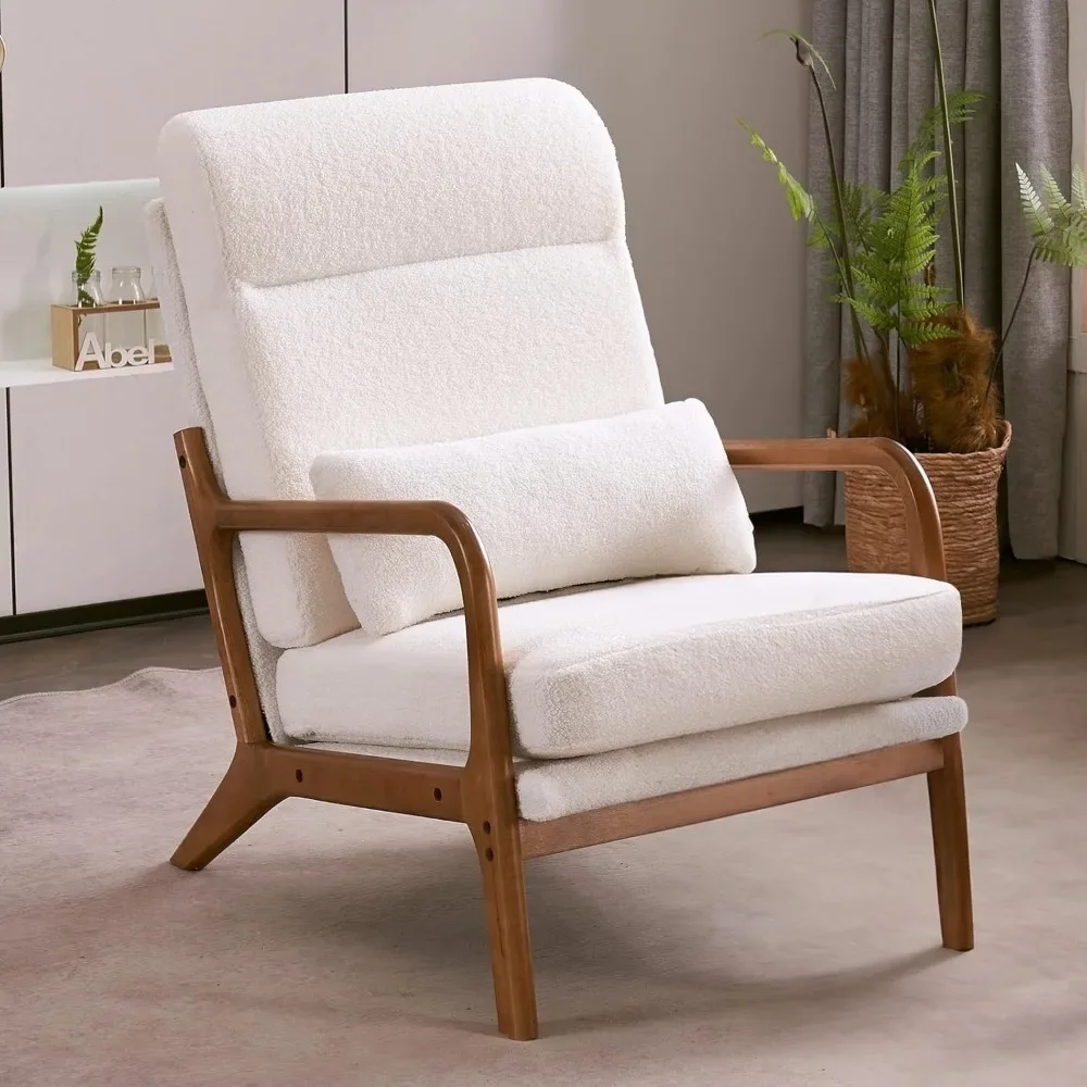 

Accent Chair Mid-Century Modern Chair with Pillow Upholstered Lounge Arm Chair with Solid Wood Frame & Soft Cushion