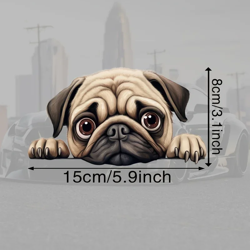 Adorable Cartoon Pug Dog Waterproof Vinyl Sticker, Self-adhesive Animal Theme Decal for Car Glass Plastic Motorcycle Decor