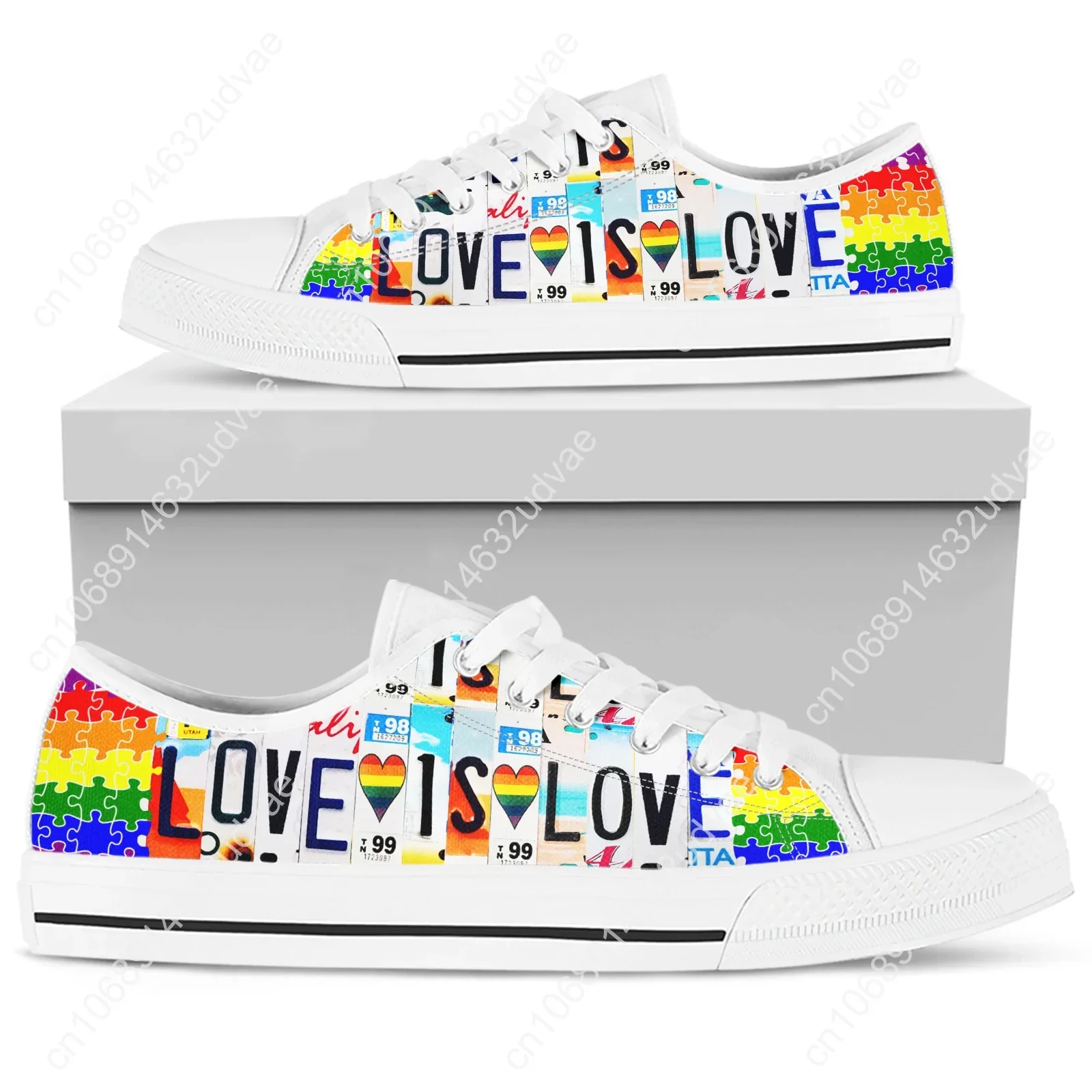 Love is Love is Love for Women, Matrícula, sapato vulcanizar, tênis de lona, calçado de borracha com cordões, nova moda, outono, 2023