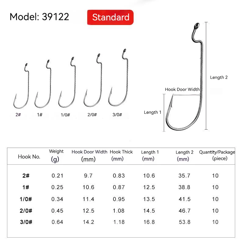 10 Stück versetzte Angelhaken, Wurmhaken, Kohlenstoffstahl, weicher Köderhaken, Schaft, Jig-Rig, Angelhaken, Tackle für Wels, Köder, Bass – Detail 2
