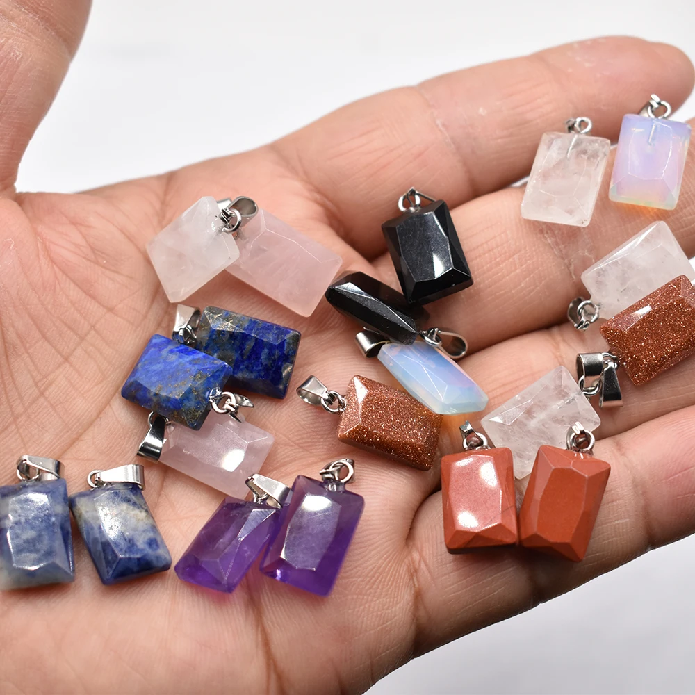 Großhandel 20 Stück/Lot geschliffene 10x14mm Naturstein Amethyst Rosenquarz Anhänger DIY Charm für Schmuckherstellung Kostenloser Versand – Detail 1