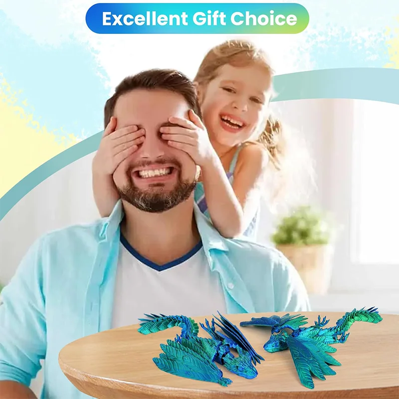 3D Printed Flexible Dragon with Wings Crystal Dragon Fidget Toys For Adults Room Office Decoration Crafts Gift For Children