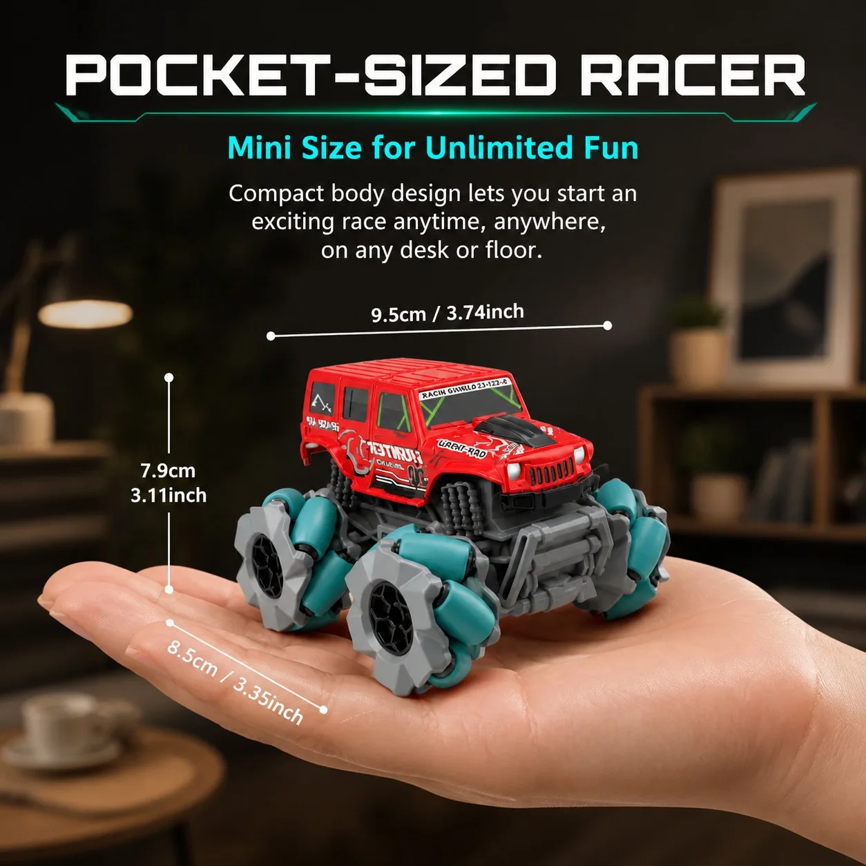 RC Stunt Car 2.4GHz Mecanum Wheel Omnidirectional 360° Rotation LED Light Pocket Off-Road Truck Remote Control Toy for Kids view 3