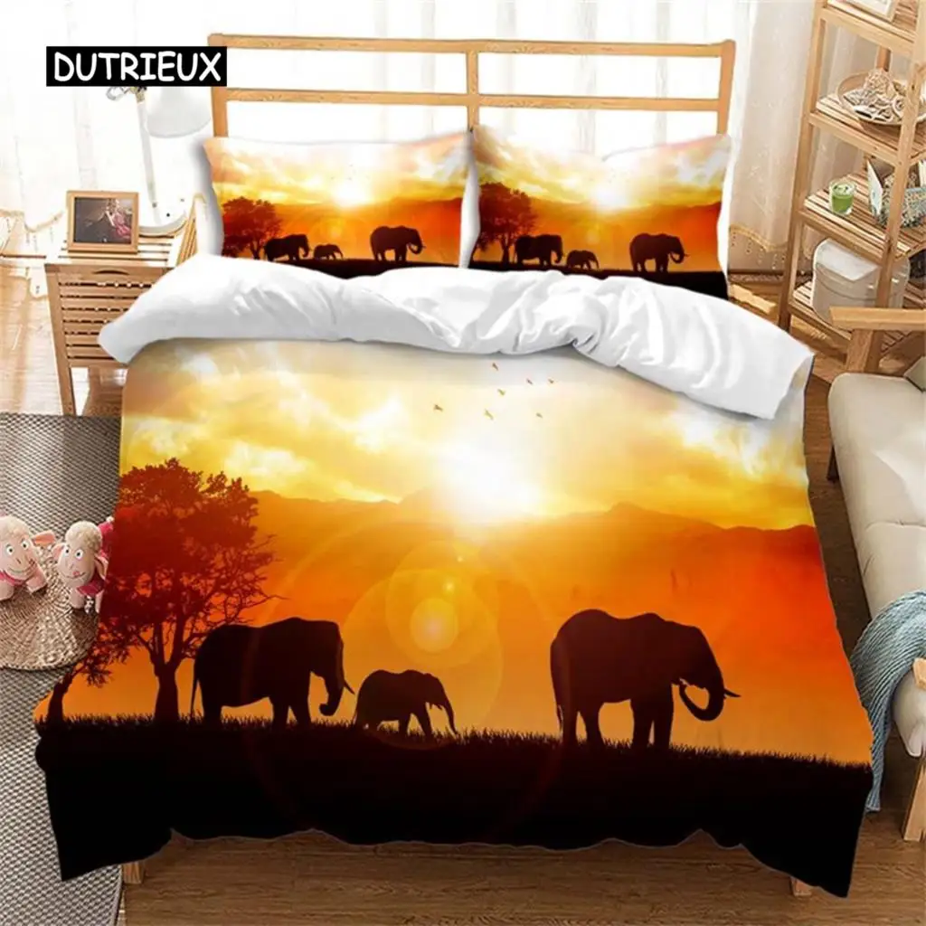 

Atmosphere Green Grass Elephant Duvet Cover Set Bedding Set Microfiber Safari Animals Comforter Cover Twin Double Bedroom Decor