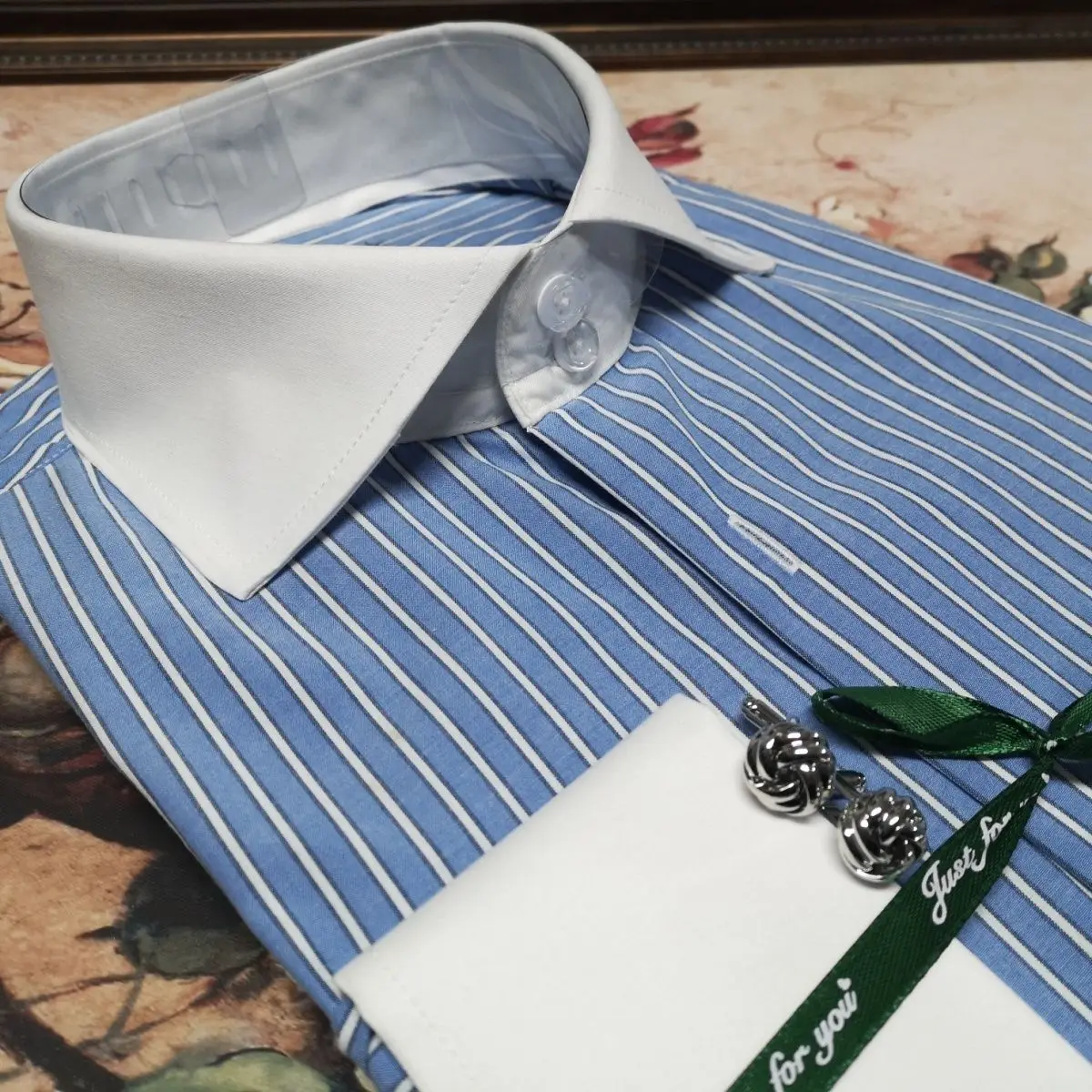 

Gustodress High-End Men's Slim Fit Shirt with Windsor Collar Two-Button Cuff Color Block Design Long Sleeve Four Seasons Suit...