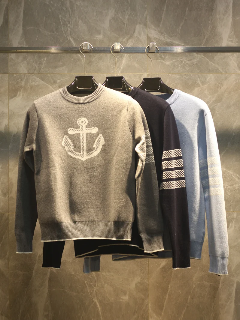 

High-End Knitted Anchor Pattern round Ne Sweater Autumn Winter New Sle Men Women Hoodie Faion Urban Sle Long Sve W...