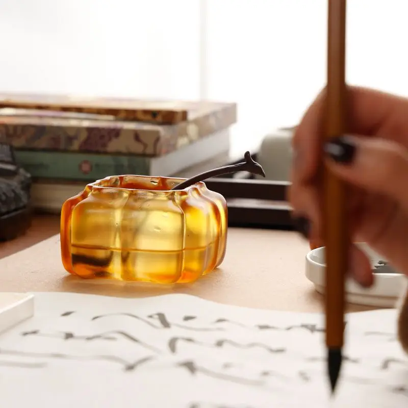Glazed Craft Study Four Treasures Delicate Ink Disc Putty Box Calligraphy Pen